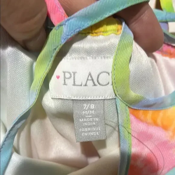 Children’s place m 7/8 Colorful Tie-Dye Dress hi low pointed hemline nwt lined - Picture 4 of 10